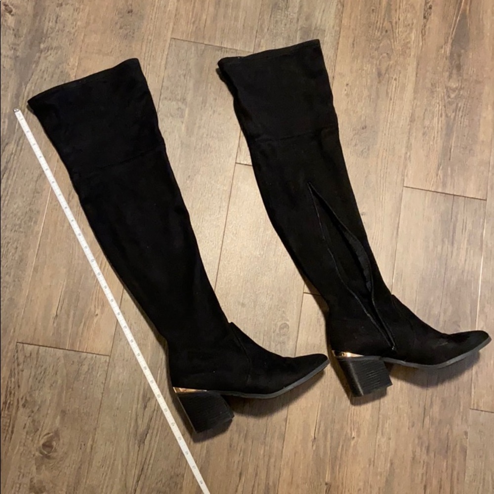 Black Thigh High Boots with Gold detail